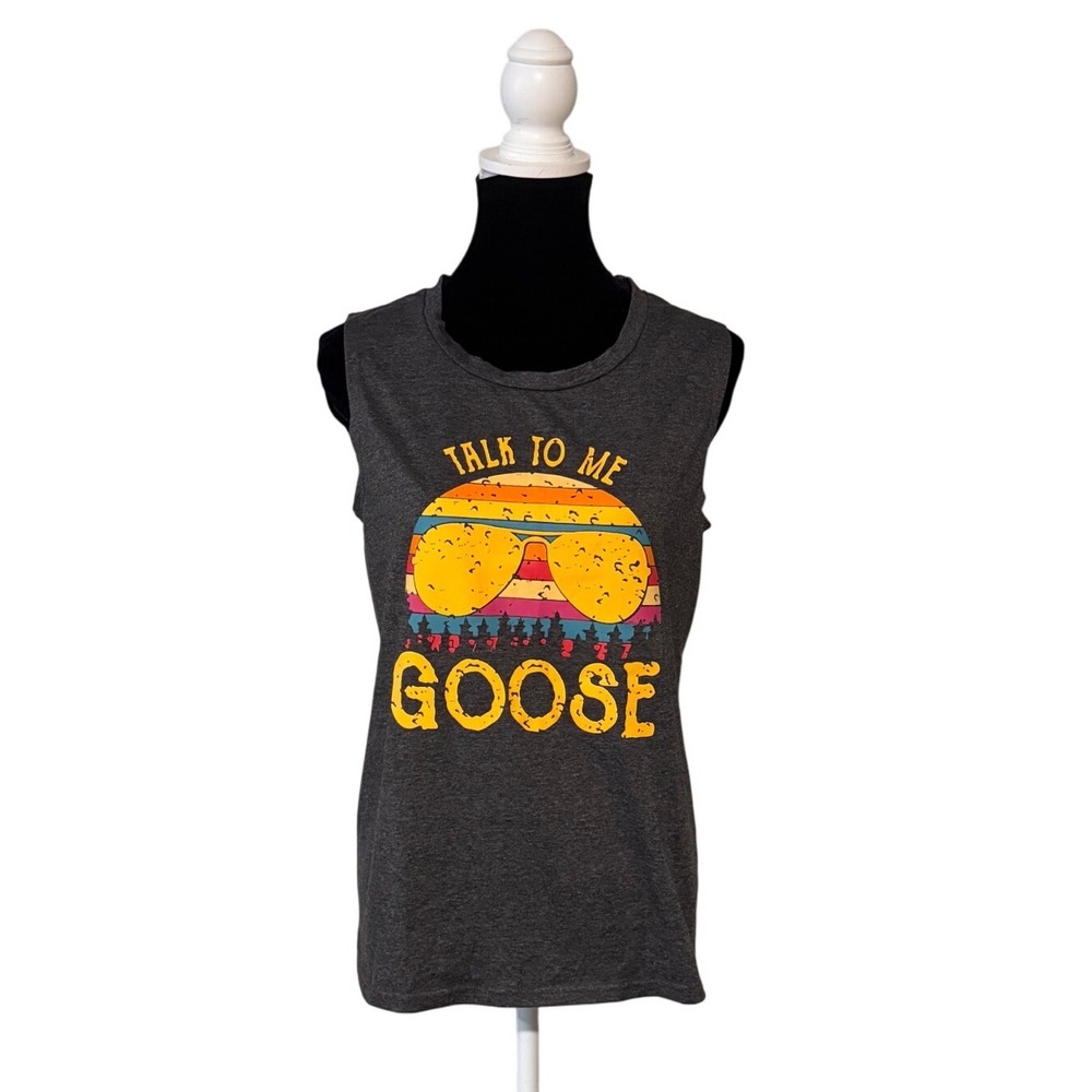 Talk‎ To Me Goose Womens XL Graphic Tank Top Gray Funny Retro Novelty Tee
